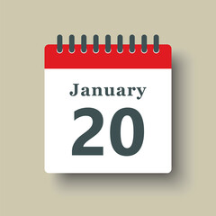 Icon day date 20 January, template calendar page