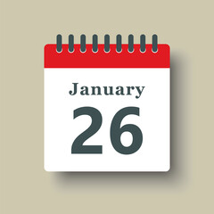 Icon day date 26 January, template calendar page