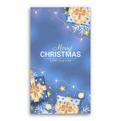merry christmas and happy new year social media story with realistic blue decoration
