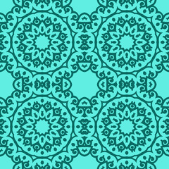 Beautiful seamless floral pattern with mandala. Seamless doodle style background. Mosaic floral pattern for design and fashion.