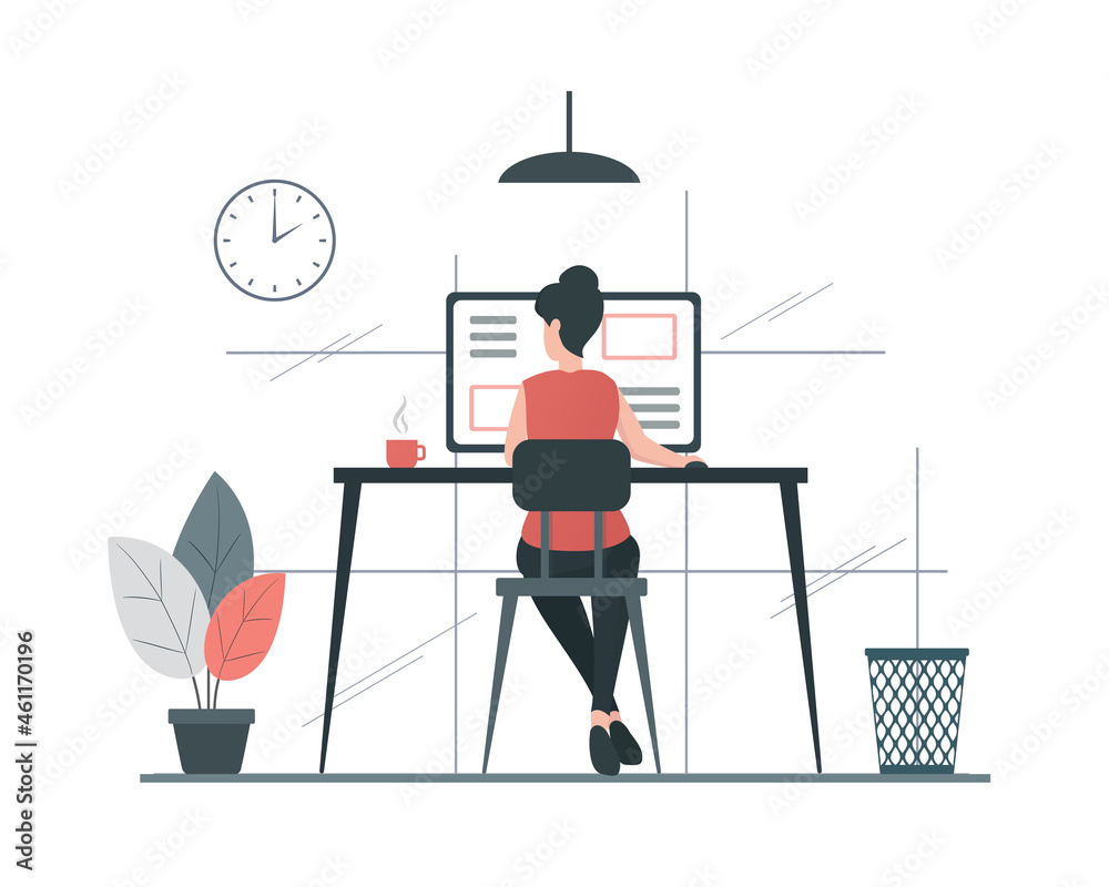 Sticker office work concept. colored flat illustration. isolated on white background.