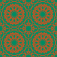 Beautiful seamless floral pattern with mandala. Seamless doodle style background. Mosaic floral pattern for design and fashion.
