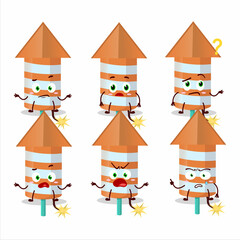 Cartoon character of rocket firework orange with what expression