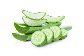 Aloe vera and cucumber on white