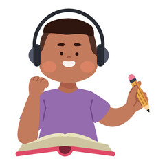 afro student boy writing