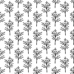 leaves seamless pattern hand drawn doodle. vector, minimalism, monochrome. textiles, wrapping paper, wallpaper. autumn.