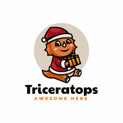 Vector Logo Illustration Triceratops Christmas Mascot Cartoon Style.