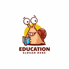 Vector Logo Illustration Education Snail Mascot Cartoon Style.