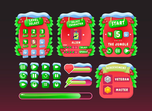 set of funny red christmas board pop up game ui kit