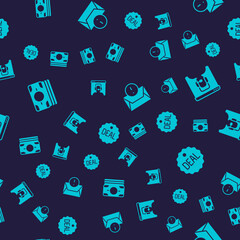 Set Stacks paper money cash, Telephone 24 hours support, Envelope and Deal on seamless pattern. Vector