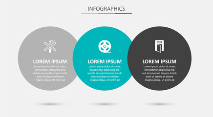 Set Film reel, No smoking and Fire exit. Business infographic template. Vector