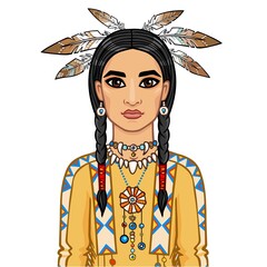 Portrait of the man in clothes of the American Indian. Vector illustration isolated on a white background.