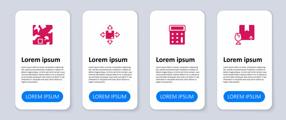 Set Package box with fragile content, Calculator, Carton cardboard and Broken. Business infographic template. Vector