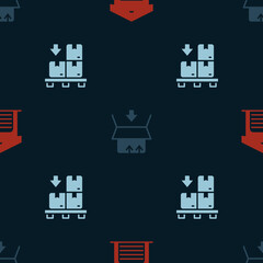 Set Warehouse, Carton cardboard box and Cardboard boxes pallet on seamless pattern. Vector