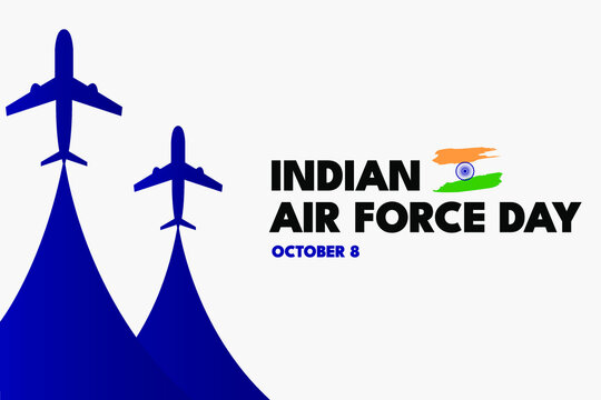 Indian Air Force Day October 8. Two Jets flying with smoke trail vector illustration.