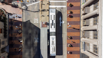 Aerial view of a bus in the bus lane - Cleveland, Ohio © CarpathiaProductions