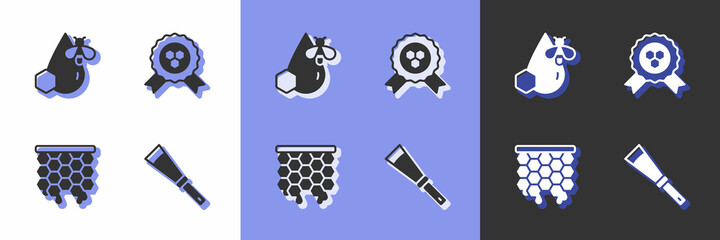 Set Beekeeping knife, and honeycomb, Honeycomb and award icon. Vector