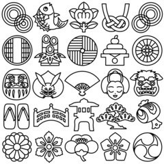 日本　観光アイコンのセット　アウトライン