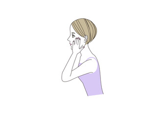 頬に手をあてている女性の横顔