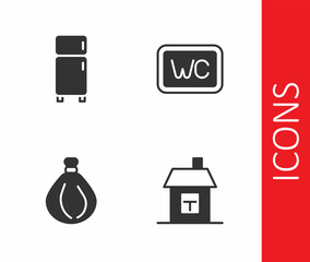 Set House, Refrigerator, Garbage bag and Toilet icon. Vector