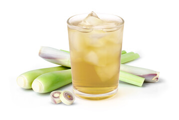 Cold lemongrass tea on white. Herbal tea.