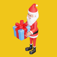 santa claus holding christmas gift box background 3D render illustration