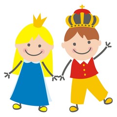 prince with princess, fairy tale characters, cute vector illustration