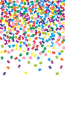Falling colorful numbers. Math study concept with flying digits. Magnetic back to school mathematics banner on white background. Falling numbers vector illustration.