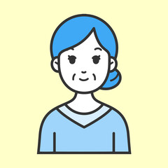 シンプルでフラットな線画のデザイン広告に使いやすいイラストのバリエーションのシニア・ミドル世代女性