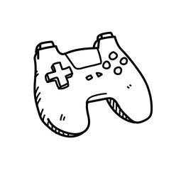 Videogame controller with no joysticks, vector doodle drawing of a console game analog controller, isolated on white background.