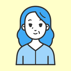 シンプルでフラットな線画のデザイン広告に使いやすいイラストのバリエーションのシニア・ミドル世代女性