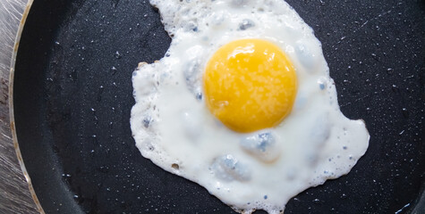 Delicious fried egg and oil on a frying pan