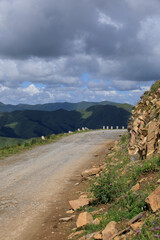 High altitude mountain landscape under blue sky