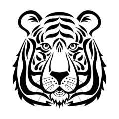 Tiger head on a white background. Abstract tattoo, tiger logo black and white vector illustration. The symbol of 2021 is the tiger. Wildlife predator, beast, tiger, wild cat.