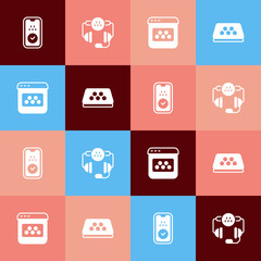 Set pop art Taxi mobile app, call telephone service, and car roof icon. Vector