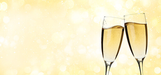 Christmas or Happy Birthday greeting card with champagne glasses