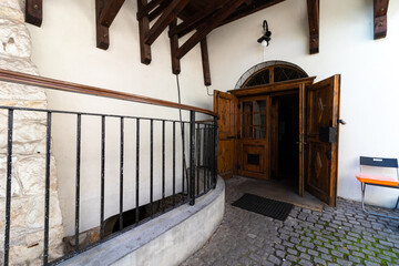 krakow- poland, 03-09-2021. The entrance to the ancient Rama synagogue, the Kazimierz neighborhood