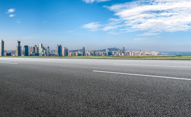 Empty asphalt road and city skyline and building landscape, China.