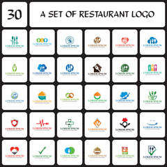 a set of restaurant logo , a set of food logo