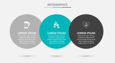 Set Beer bottle, Glass of beer and Heart with glass. Business infographic template. Vector