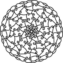 Mandala radiant starry doodle  line hand-drawn pattern coloring page book black and white art therapy relax psychology amazing curl