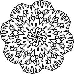 Mandala radiant starry doodle  line hand-drawn pattern coloring page book black and white art therapy relax psychology amazing drop