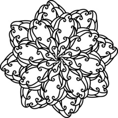 Mandala radiant starry doodle  line hand-drawn pattern coloring page book black and white art therapy relax psychology magnificent curl 