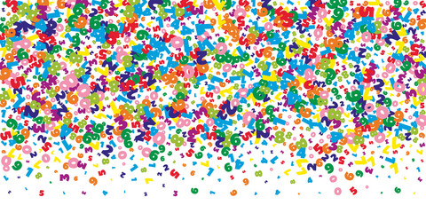 Falling bright numbers. Math study concept with flying digits. Actual back to school mathematics banner on white background. Falling numbers vector illustration.