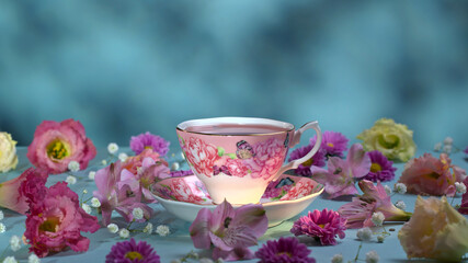 A cup of tea or coffee with beautiful foreground and background