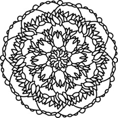 Mandala radiant starry doodle  line hand-drawn pattern coloring page book black and white art therapy relax psychology