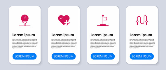 Set Jump rope, Flag, Heart rate and Golf ball on tee. Business infographic template. Vector