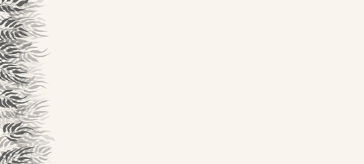 Floral web banner with drawn grey exotic leaves. Nature concept design. Modern floral compositions with summer branches. Vector illustration on the theme of ecology, natura, environment