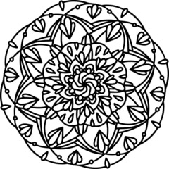 Mandala radiant starry doodle  line hand-drawn pattern coloring page book black and white art therapy relax psychology abstract  lace