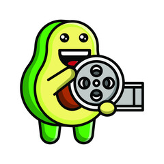 Obraz premium cute avocado holding film reel icon illustration vector graphic